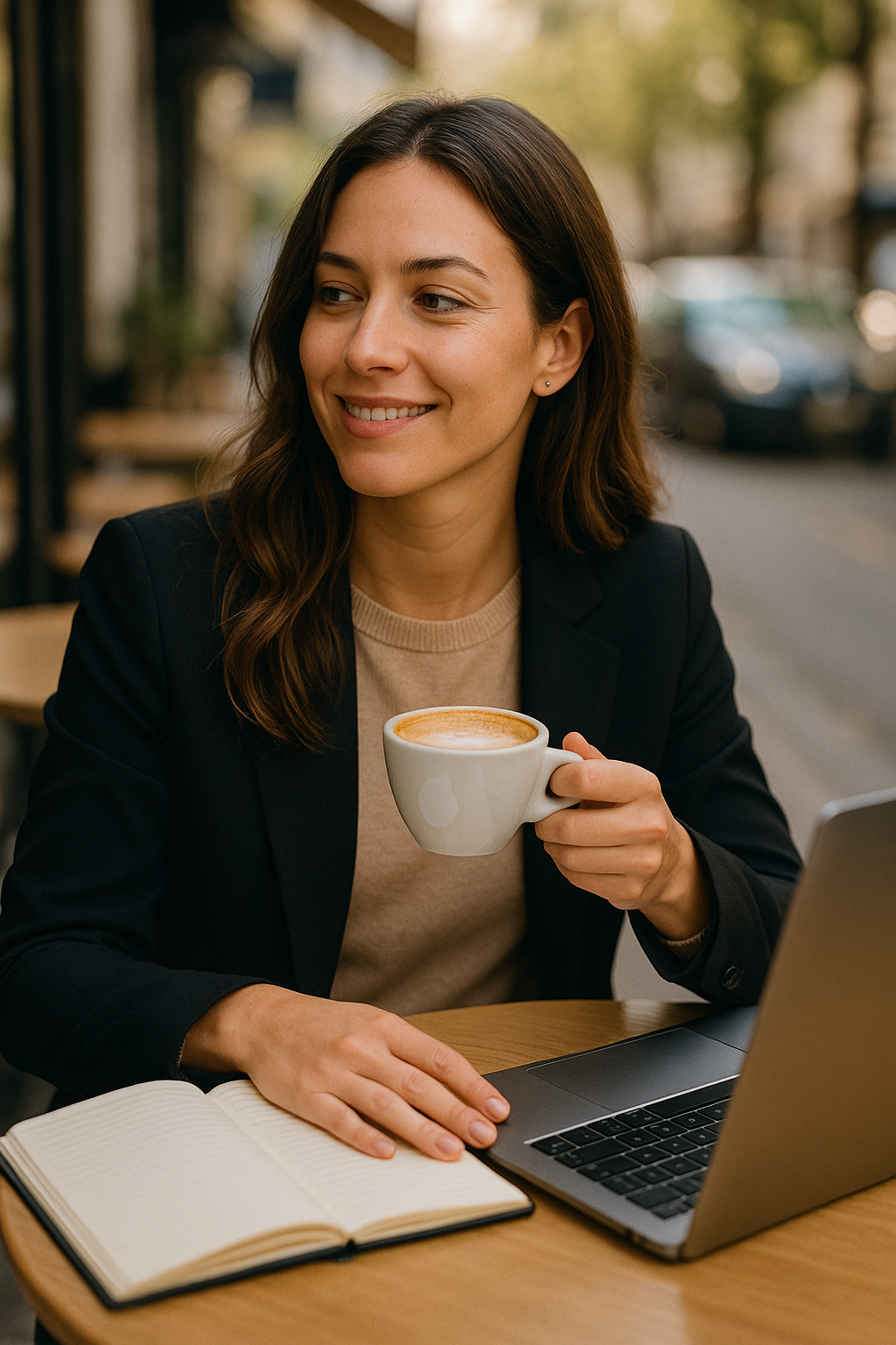 יועצת עסקית עובדת על מחשב נייד